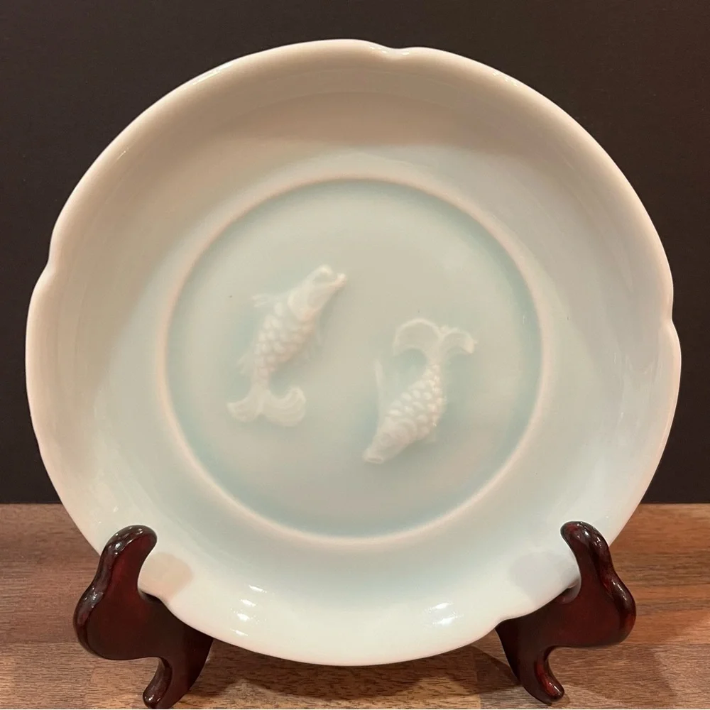 5 Vintage Horchow Koi Celadon Plates